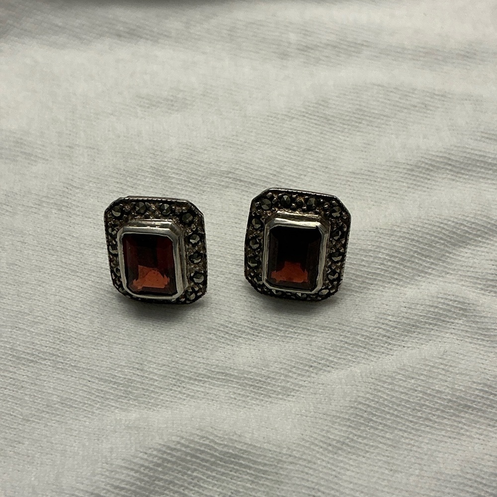 Vintage Judith Jack Sterling silver marcasite and garnet earrings